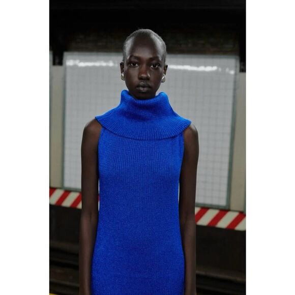 NWT Baobab Blue Knit Lover Dress Sleeveless High Neck Maxi Gown Size Small - Picture 3 of 10